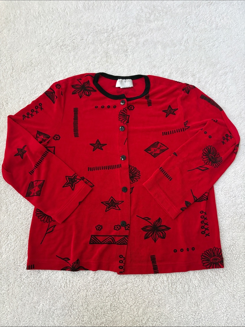 Softwear Red Button-Down Floral & Star Print Women's Shirt